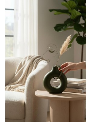 Bereketli Store Kahverengi Halka Seramik Vazo | Modern Dekoratif Masa ve Raf Vazosu