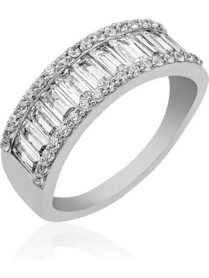 Inure Jewelry Gümüş Sıralı Baget Taşlı Bayan Yüzük
