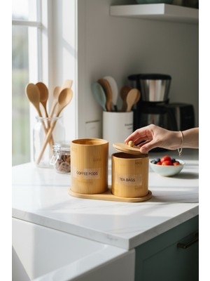 Bereketli Store 2’li Bambu Saklama Kabı – Doğal Bambu Mutfak Saklama Kutusu Seti