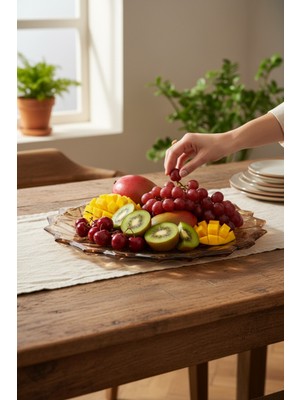 Bereketli Store Cam Meyvelik – Dekoratif Sunumluk, Şık Servis Tabağı Gold