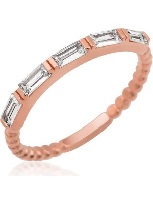Inure Jewelry Gümüş Rose Sıralı Baget Taşlı Kadın Yüzük