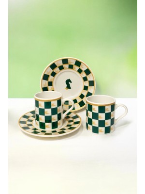 Bereketli Store 2’li Yeşil Dama Desenli Fincan Takımı | Çay ve Kahve Sunum Takımı