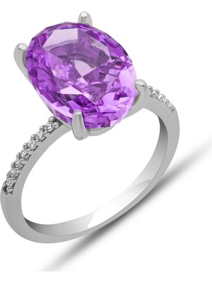Inure Jewelry Gümüş Ice Cut Oval Mor Zirkon Taşlı Kadın Yüzük