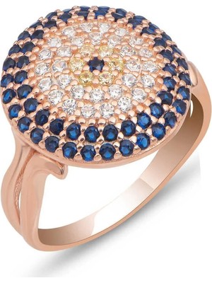 Inure Jewelry Gümüş Rose Yuvarlak Nazarlı Kadın Yüzük