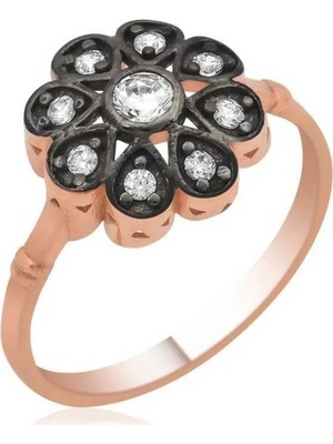 Inure Jewelry Gümüş Rose Elmas Montür Çiçek Bayan Yüzük