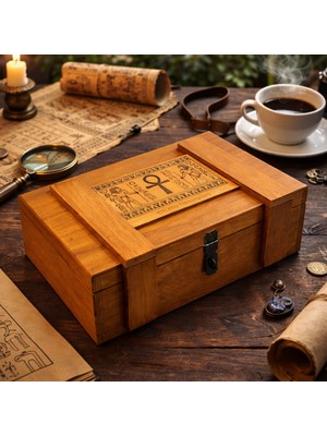TUN'S WOODS Kişiye Özel Asma Kilitli Ahşap Kutu 30X16X10 cm Marin Kayın Ahşap Dekoratif Hediye Kutusu