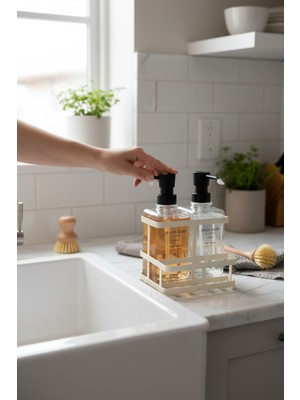 Bereketli Store Nero Metal Standlı 2’li Sıvı Sabunluk Seti –500 ml Banyo ve Mutfak Dispenseri