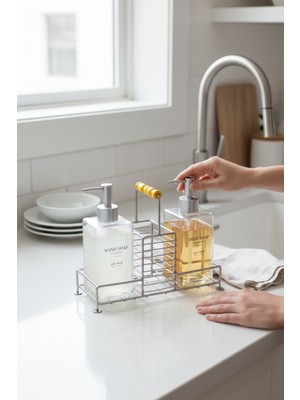 Bereketli Store Zelo Metal Standlı 2’li Sıvı Sabunluk Seti –500 ml Banyo ve Mutfak Dispenseri
