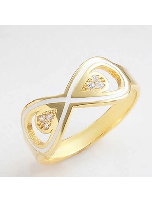Inure Jewelry Gümüş Gold Zirkon Taşlı Sonsuzluk Kadın Yüzük