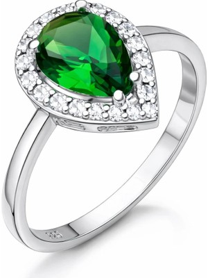 Inure Jewelry Gümüş Damla Zümrüt Taşlı Kadın Yüzük