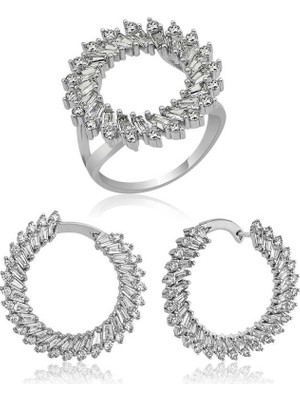 Inure Jewelry Gümüş Trapez Taşlı Bayan Set