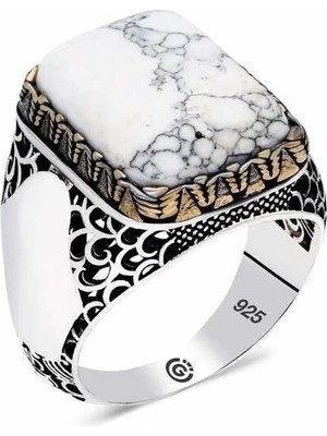 Inure Jewelry ​gümüş Beyaz Havlit Taşlı Kare Erkek Yüzük