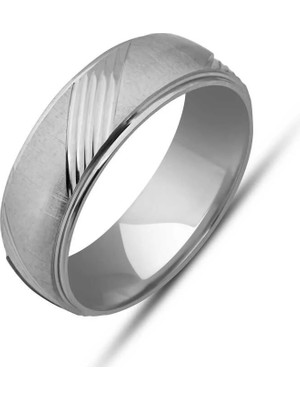 Inure Jewelry Gümüş Çizgi Desenli Rodyum Alyans