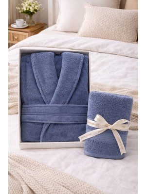 Özdilek Trendy Şalyaka Bornoz + Baş Havlusu- Koyu Mavi Xl Beden