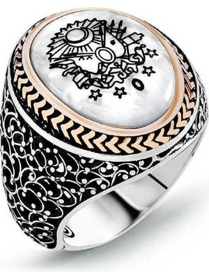 Inure Jewelry Gümüş Osmanlı Devlet Armalı Sedef Erkek Yüzük