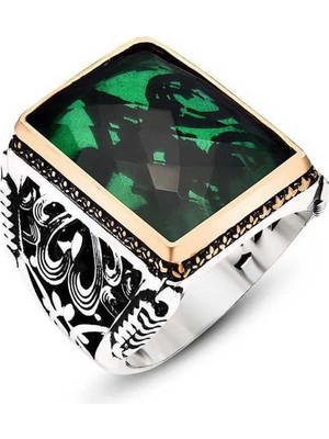Inure Jewelry Gümüş Yeşil Zirkon Taşlı Erkek Yüzük