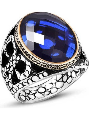 Inure Jewelry Gümüş Mavi Zirkon Taşlı Erkek Yüzük