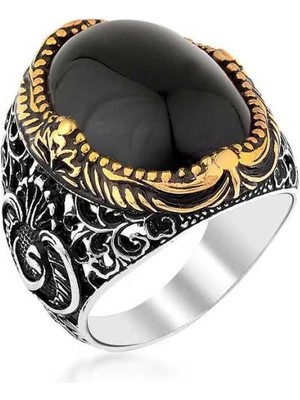 Inure Jewelry Gümüş Siyah Oniks Taşlı Erkek Yüzük