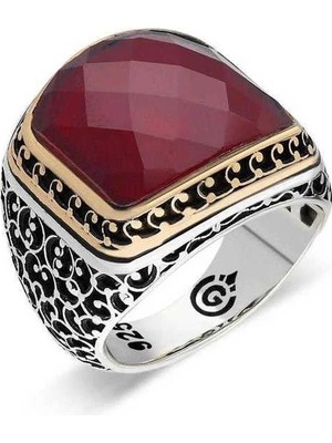 Inure Jewelry Gümüş Yakut Renk Kırmızı Taşlı Erkek Yüzük