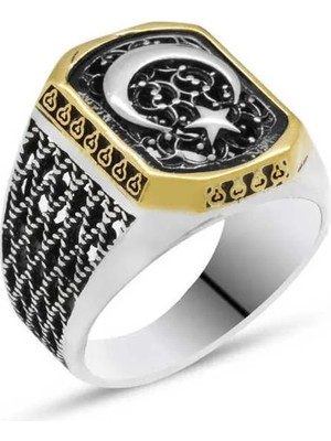 Inure Jewelry Gümüş Türk Bayrağı Ay Yıldız Erkek Yüzük