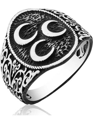 Inure Jewelry Gümüş Üç Hilal Erkek Yüzük