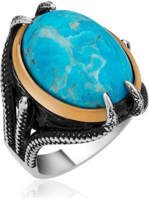 Inure Jewelry Gümüş Kartal Pençesi Turkuaz Taşlı Erkek Yüzük