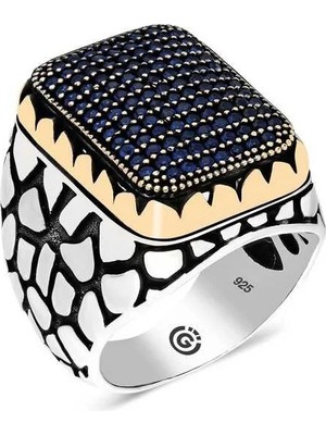 Inure Jewelry Gümüş Lacivert Zirkon Taşlı Kare Erkek Yüzük