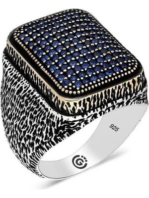 Inure Jewelry Gümüş Lacivert Zirkon Taşlı Kare Erkek Yüzük