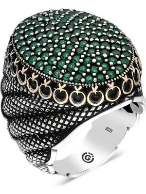 Inure Jewelry Gümüş Yeşil Zirkon Taşlı Oval Erkek Yüzük