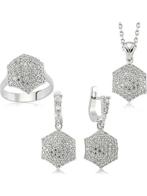 Inure Jewelry Gümüş Zirkon Taşlı Bayan Set