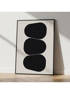 Rosaart Modern Siyah Soyut Ahşap Çerçeveli Tablo–krem Zemin Üzerine Organik Formlar - Duvar Dekoru