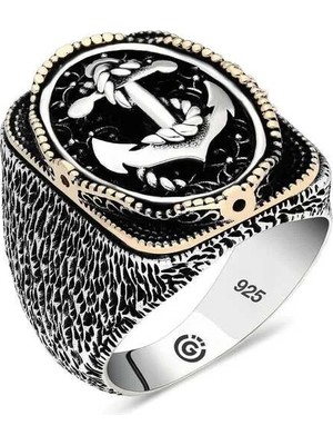 Inure Jewelry Gümüş Deniz Çapası Oval Erkek Yüzük