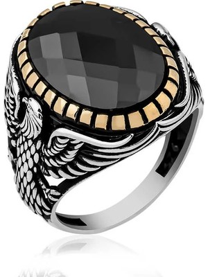 Inure Jewelry Gümüş Kesme Taşlı Kartal Figürlü Erkek Yüzük