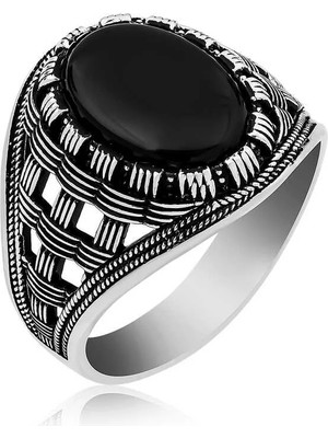 Inure Jewelry ​gümüş Oniks Taşlı Örgü Desenli Erkek Yüzük