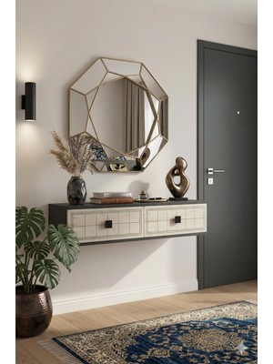 Yumedi Design DA1205AT - Leyla Dresuar , Antre Hol Rafı, Duvara Montaj Tv Sehpası 120CM Antrasit-Traverten