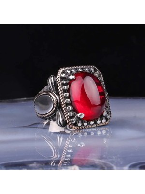 Inure Jewelry ​gümüş Kırmızı Zirkon Taşlı Erkek Yüzük