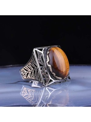 Inure Jewelry Gümüş Kaplangözü Taşlı Kare Erkek Yüzük