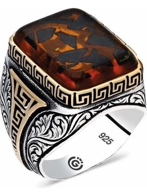 Inure Jewelry ​gümüş Kahverengi Taşlı Köşeli Erkek Yüzük