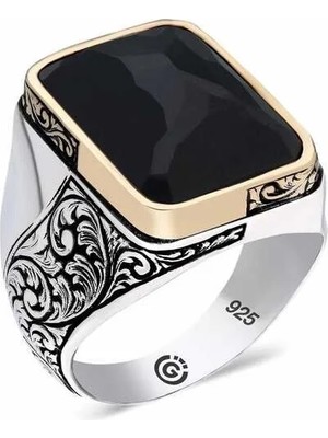 Inure Jewelry ​gümüş Siyah Taşlı Dikdörtgen Erkek Yüzük