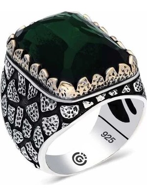 Inure Jewelry ​gümüş Yeşil Zirkon Taşlı Kare Erkek Yüzük