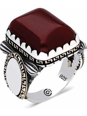 Inure Jewelry ​gümüş Zirkon Bordo Akik Taşlı Kare Erkek Yüzük