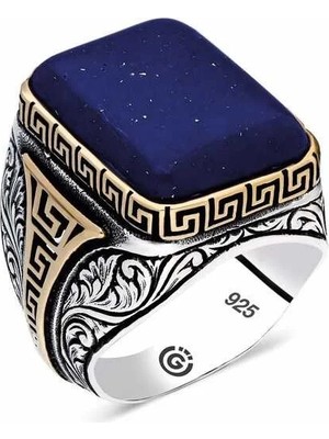 Inure Jewelry ​gümüş Koyu Mavi Lapis Taşlı Kare Erkek Yüzük