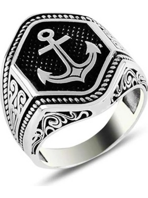 Inure Jewelry Gümüş Deniz Çapası Armalı Erkek Yüzük