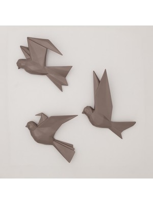 Selim Mouette 3'lü Dekoratif Kuş Taupe