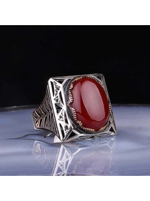 Inure Jewelry ​gümüş Akik Taşlı Kare Erkek Yüzük