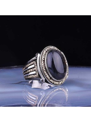 Inure Jewelry Gümüş Onix Taşlı Oval Erkek Yüzük