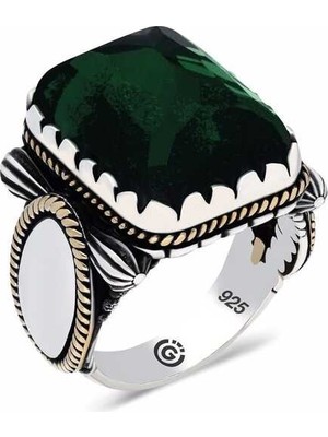 Inure Jewelry ​gümüş Yeşil Zirkon Taşlı Kare Erkek Yüzük