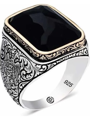 Inure Jewelry Gümüş Zirkon Siyah Taşlı Kare Erkek Yüzük