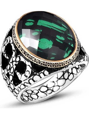 Inure Jewelry Gümüş Yeşil Zirkon Taşlı Erkek Yüzük