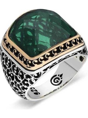 Inure Jewelry Gümüş Yeşil Zirkon Taşlı Erkek Yüzük